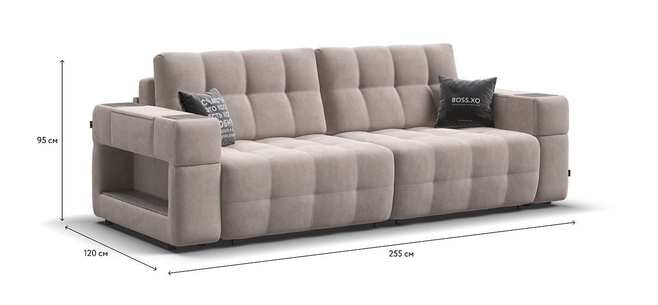 Диван BOSS.XO велюр Monolit латте / WOOD Snow