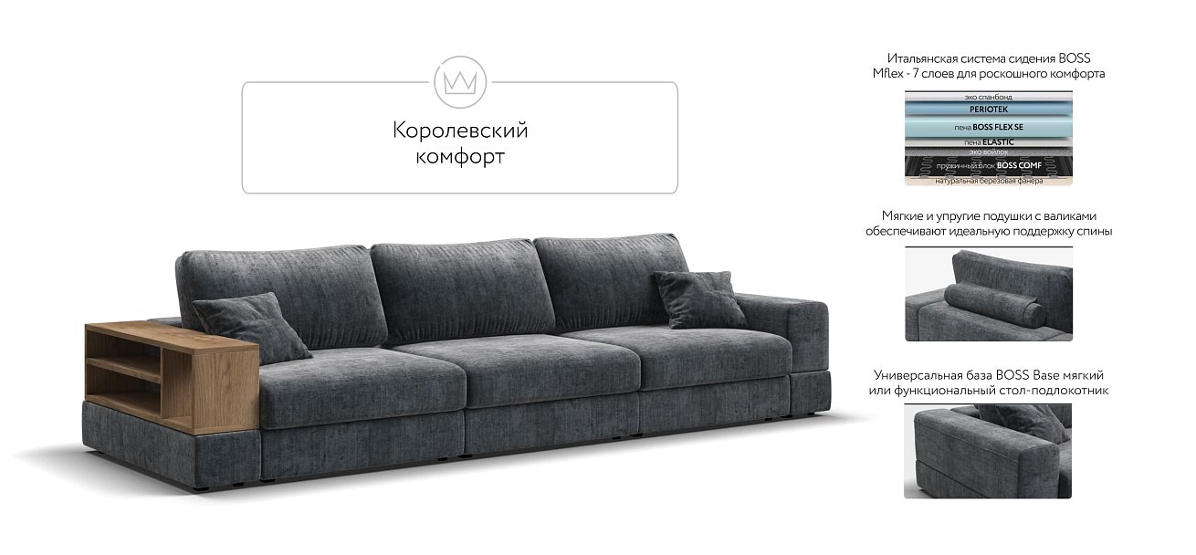 Диван-кровать Босс Модуль Макс, полка слева, Шенилл Глосс карбон