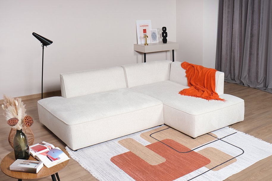 Кинг Твин угловой диван Шенилл Клауд крем правый