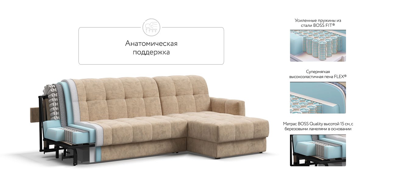 Угловой диван BOSS Sleep 160 Велюр Роял шампань