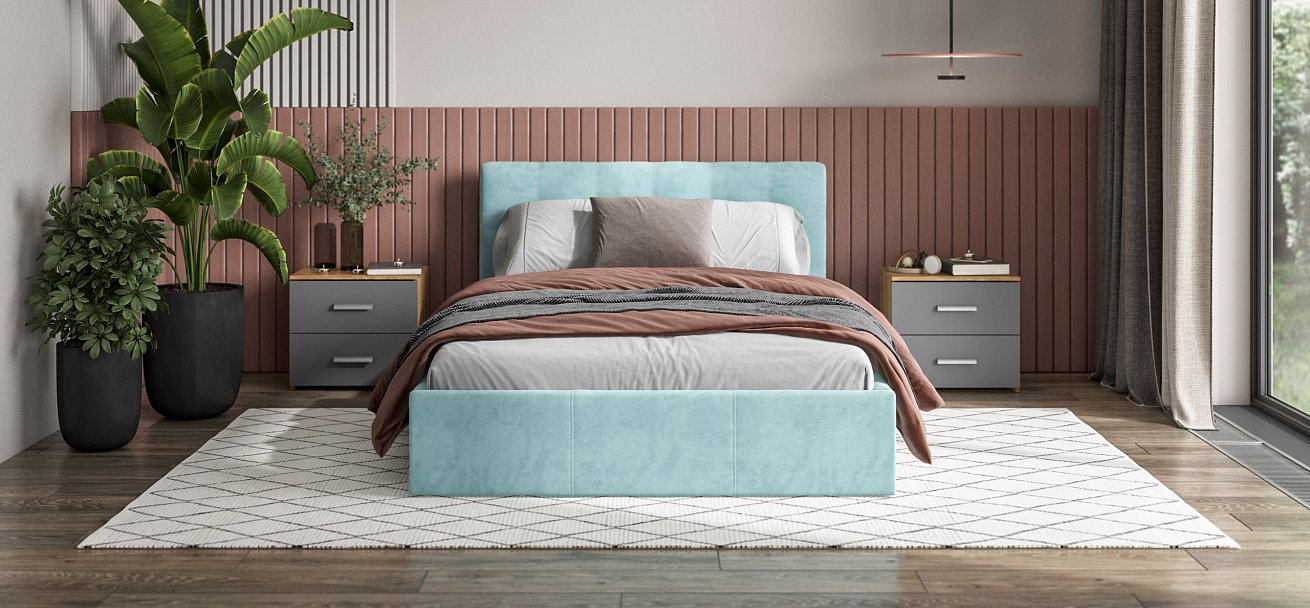 Кровать Белла 140*200 с ПМ велюр Monolit аква