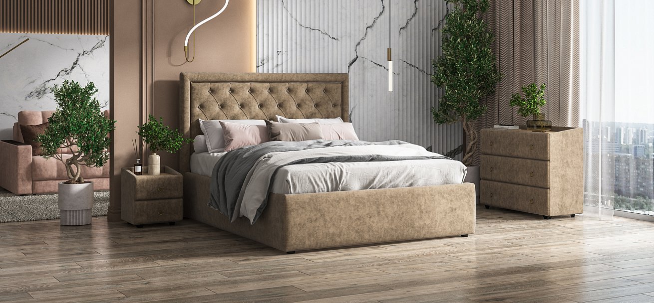 Тумба Босс Классик Велюр Роял шампань, Орех Селект