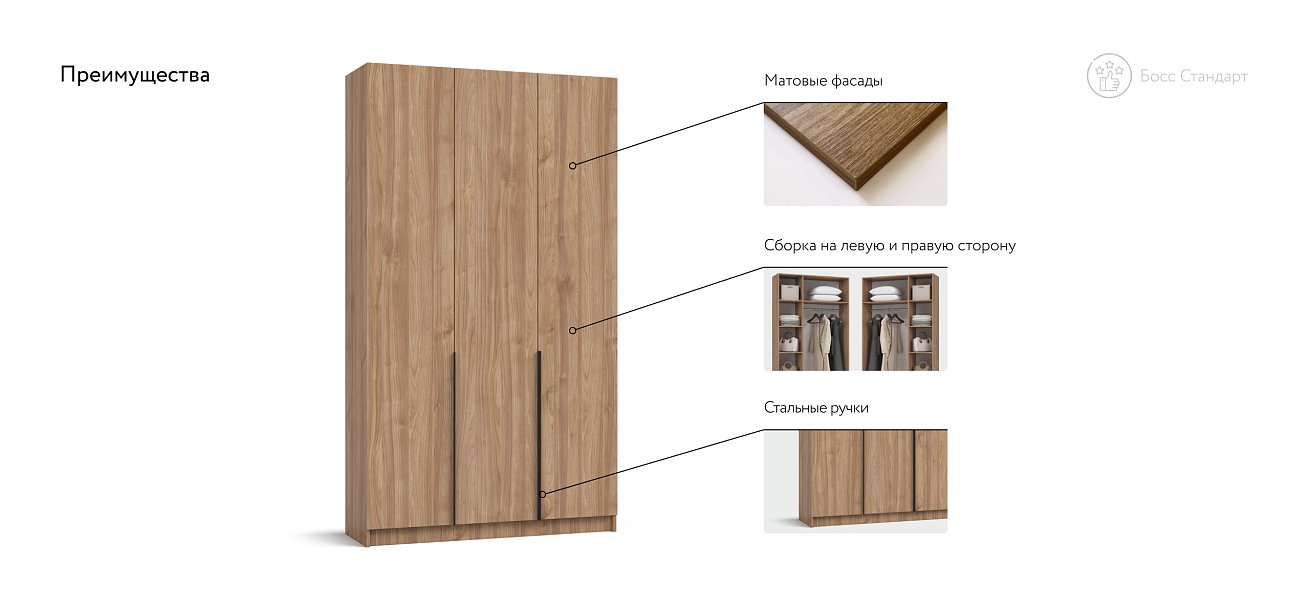 Босс Стандарт 120*220 шкаф распашной 3Д Орех Селект