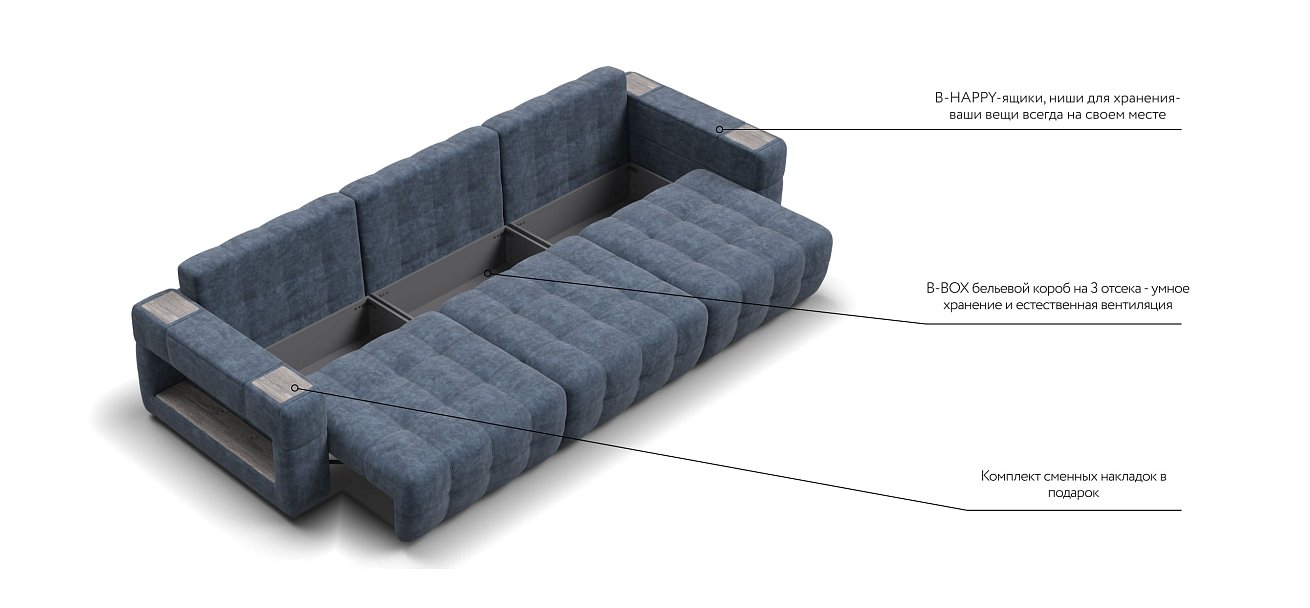 Диван BOSS.XO MAX Велюр Royal топаз NEW / WOOD Rock