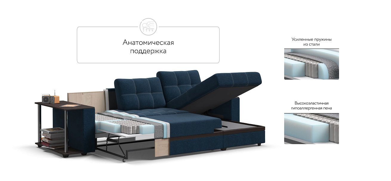 Угловой диван Атланта НПБ рогожка Malmo синий