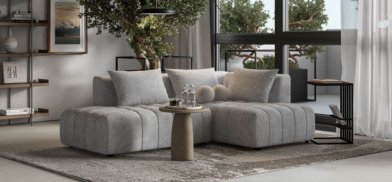 Босс Твин угловой диван правый Шенилл Клауд серый