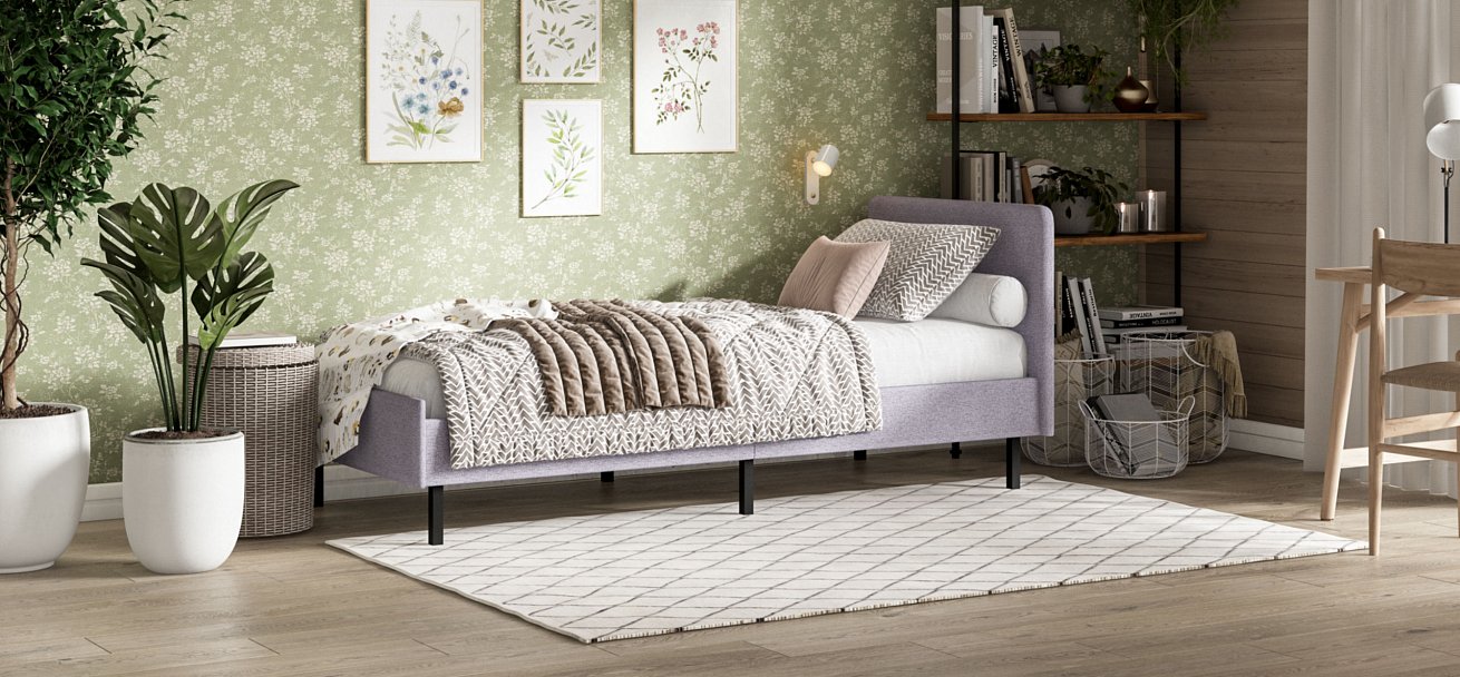 Кровать Уна мини рогожка Malmo платина, Чёрная