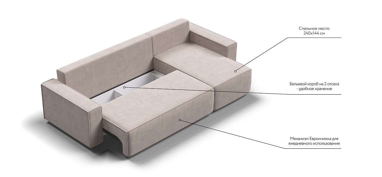 Угловой диван NORD 2.0 Велюр Monolit латте