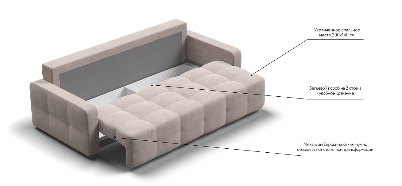 Диван Денди велюр Monolit латте