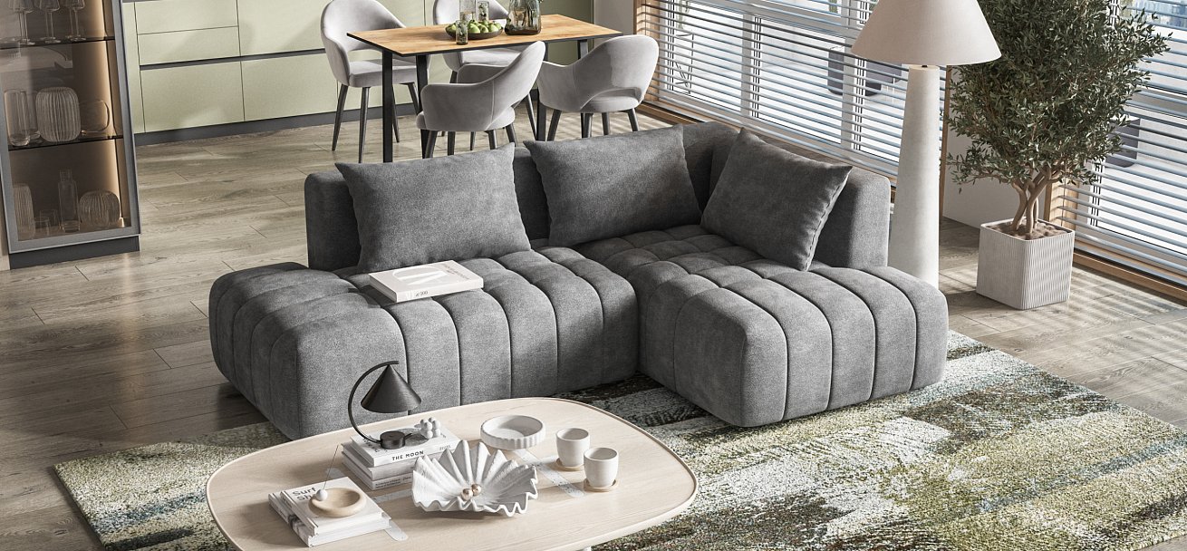 Босс Твин угловой диван правый Шенилл Клауд графит