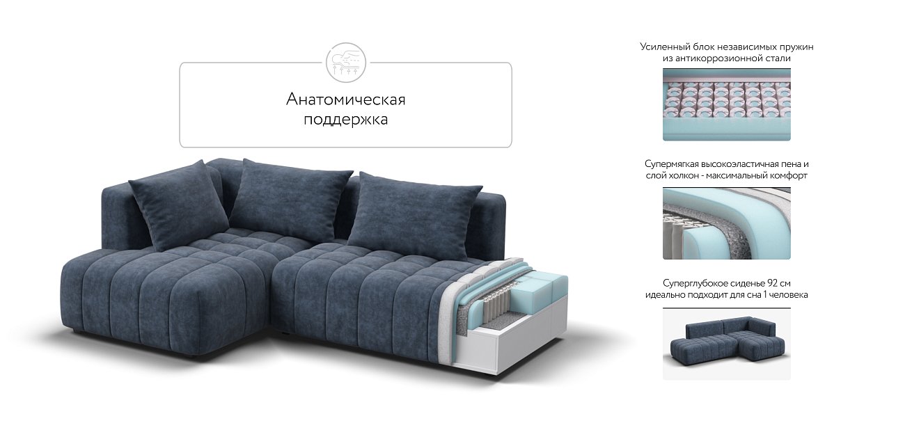 Босс Твин угловой диван левый Велюр Роял синий