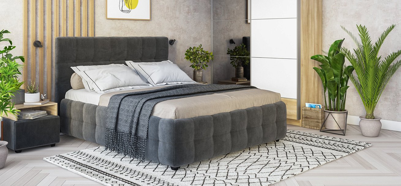 Кровать Босс 160*200 Про велюр Monolit серая