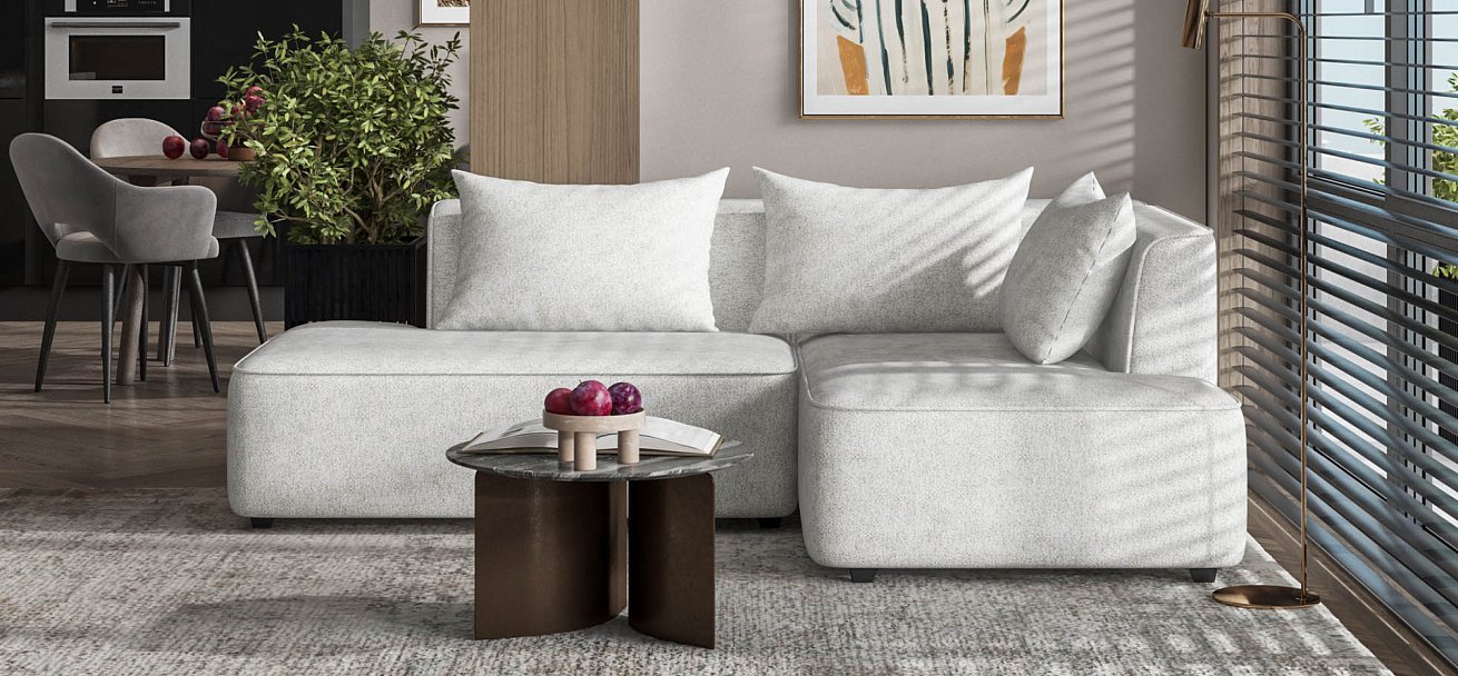 Кинг Твин угловой диван Шенилл Клауд крем правый