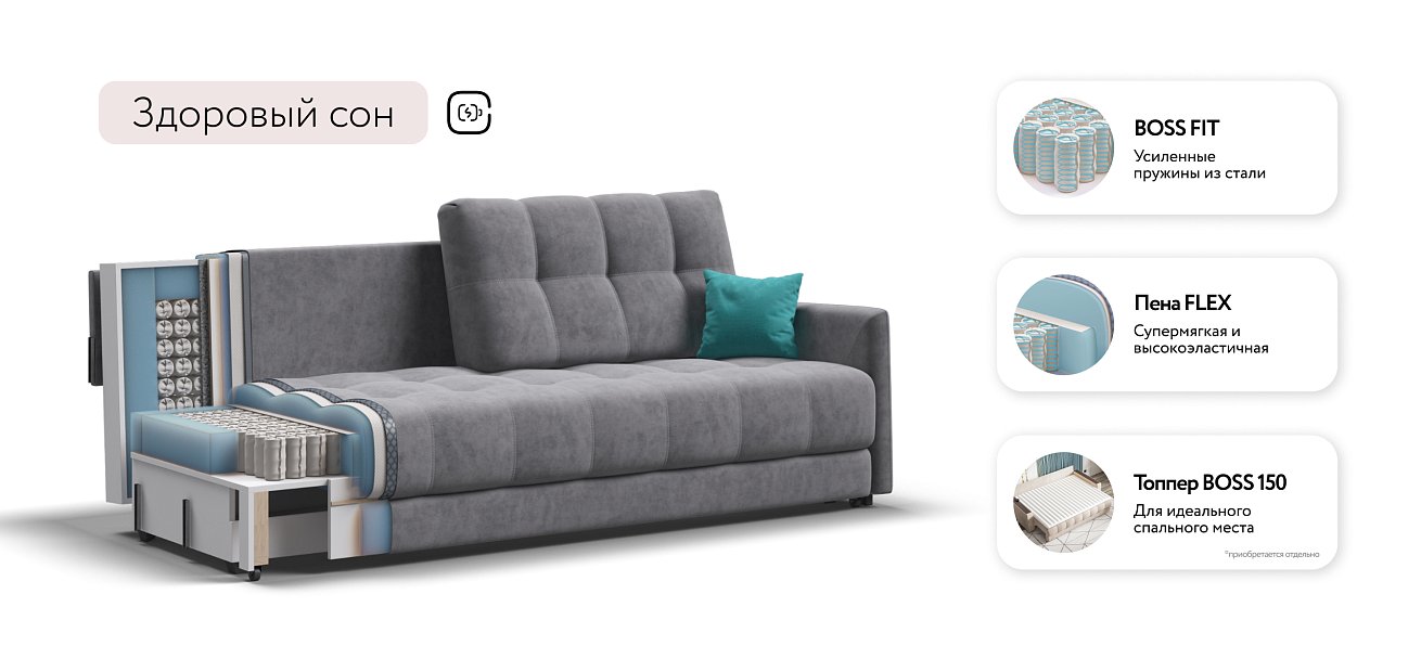 Диван BOSS 2.0 LOFT Велюр Роял агат