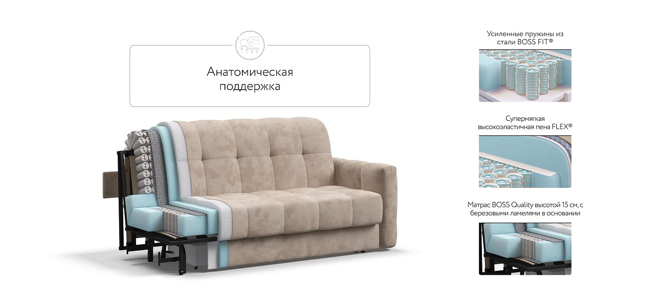 Диван BOSS Sleep 160 велюр Alkantara пепел