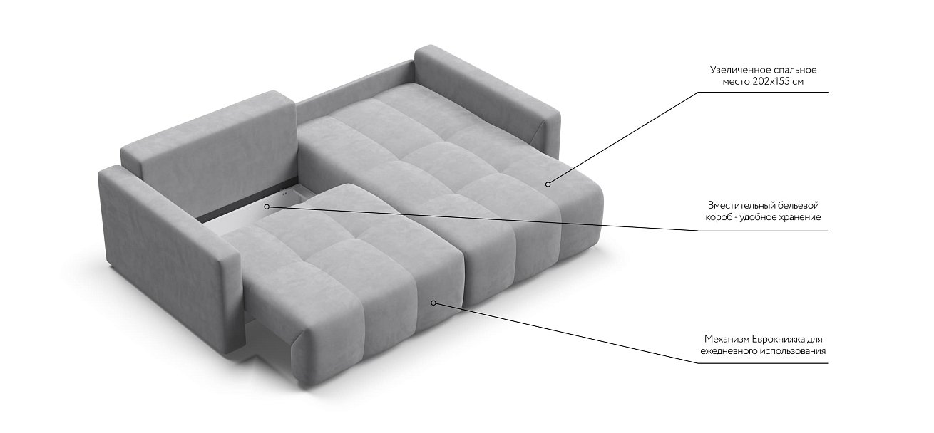 Угловой диван BOSS TREND Велюр Monolit сталь