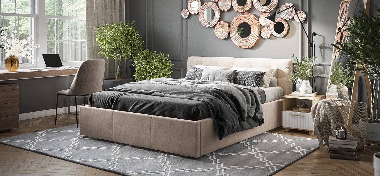 Кровать Белла 160*200 велюр Monolit латте