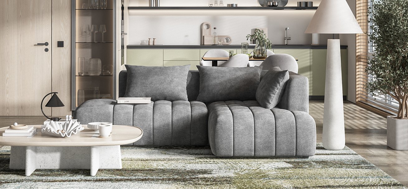 Босс Твин угловой диван правый Шенилл Клауд графит