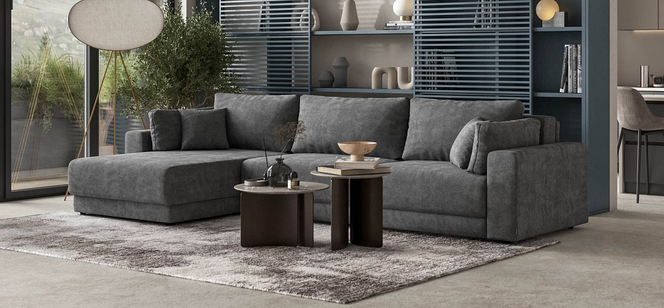 Угловой диван Босс Прайм Макс Шенилл CLOUD графит