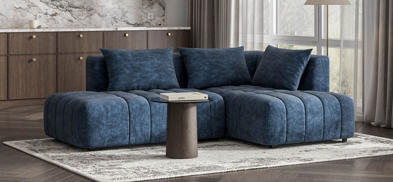 Босс Твин угловой диван правый Велюр Роял синий