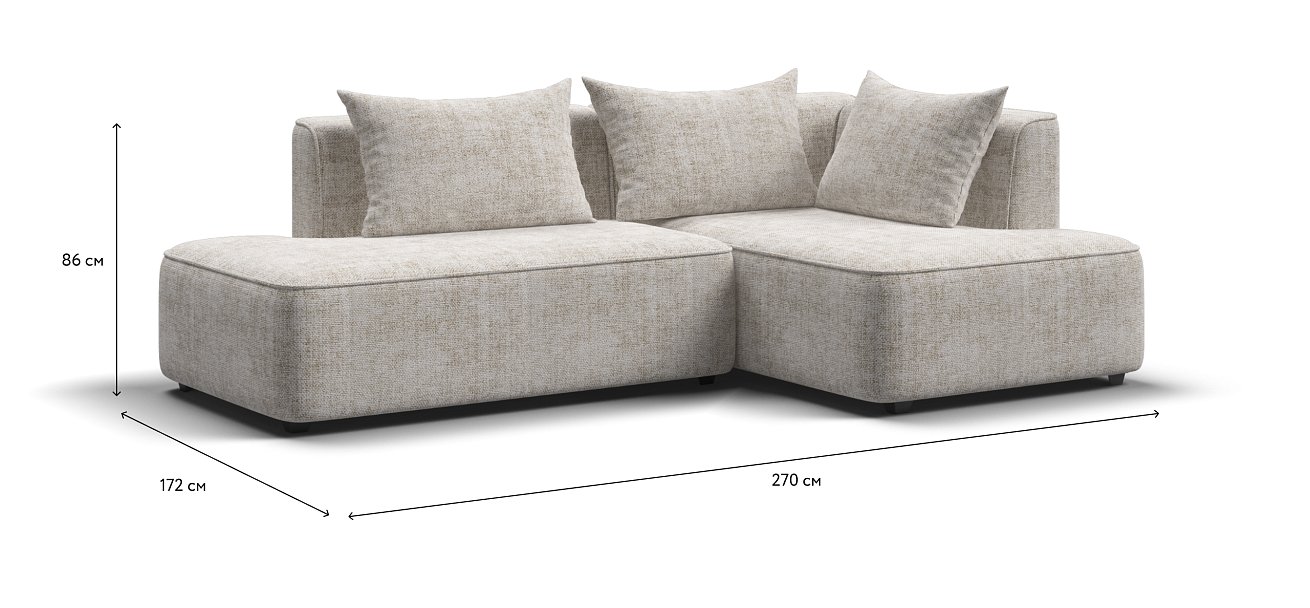 Кинг Твин угловой диван Шенилл Смарт кварц правый