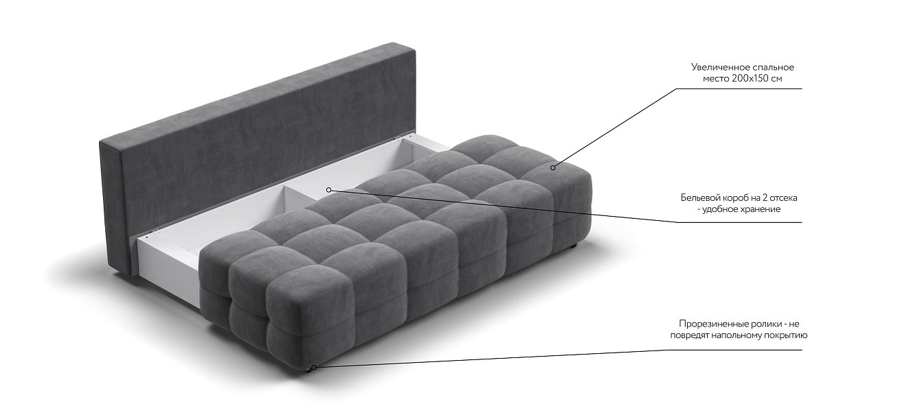 Диван Dandy MINI SE велюр Monolit серый