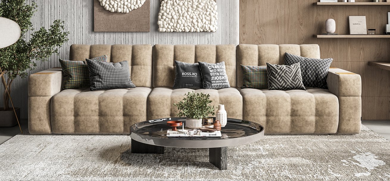 Диван BOSS.XO MAX Велюр Роял тауп / WOOD Smok
