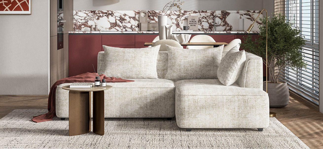 Кинг Твин угловой диван Шенилл Смарт кварц правый