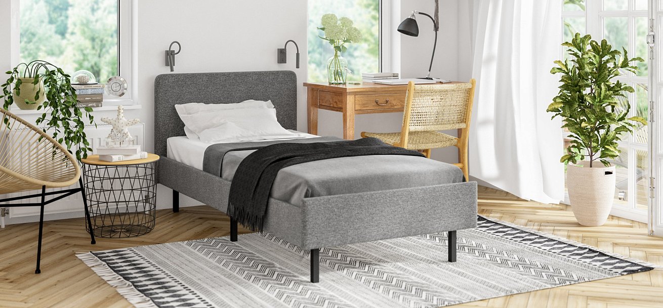 Кровать Уна мини рогожка Malmo серая, Чёрная