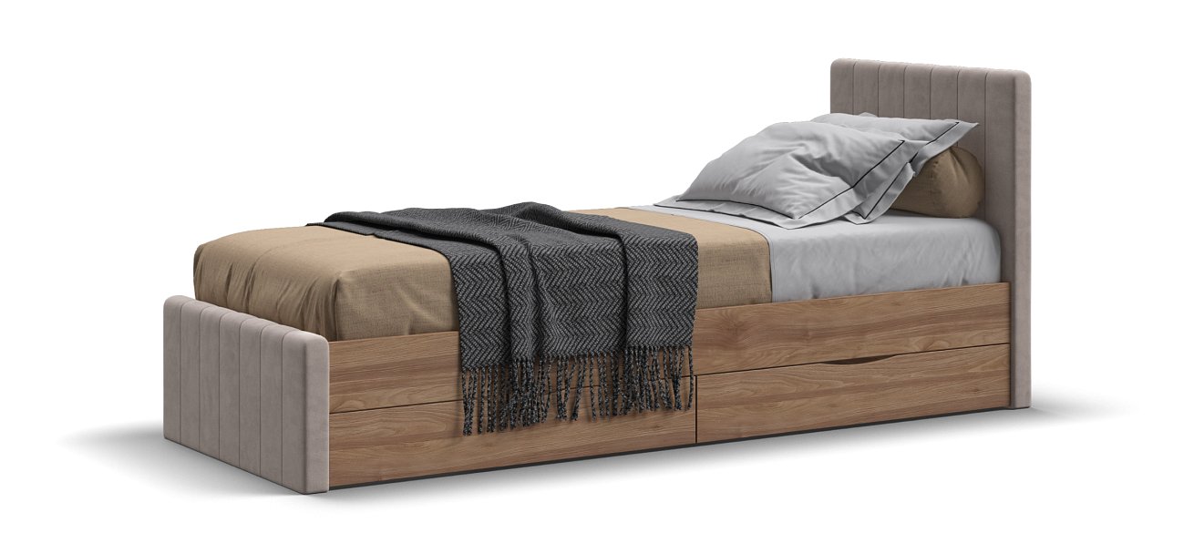 Лофт Мини Кровать 90*200 Орех селект, Велюр Монолит латте