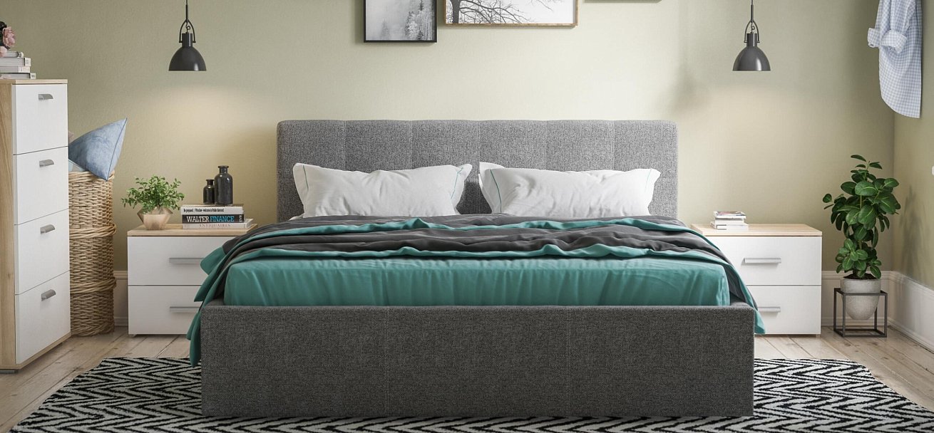 Кровать Белла 140*200 рогожка Malmo серая