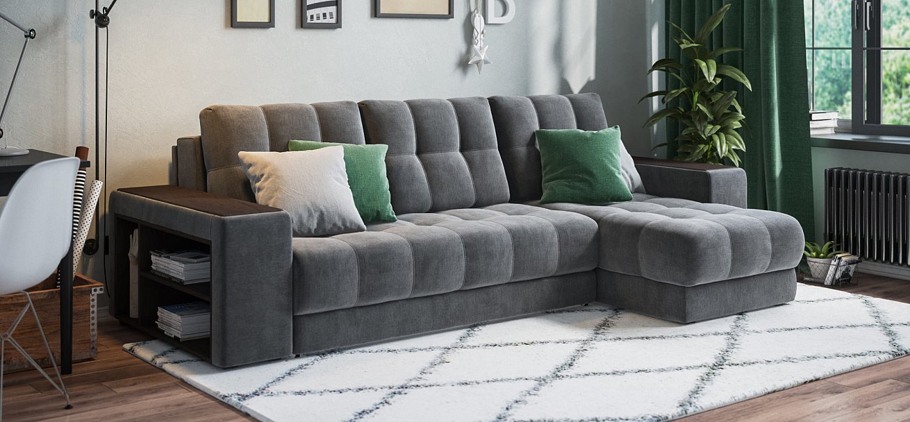 Угловой диван BOSS 3.0 XL велюр Monolit серый