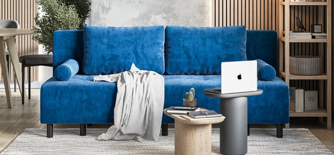 Бостон Мини диван Велюр Монолит синий