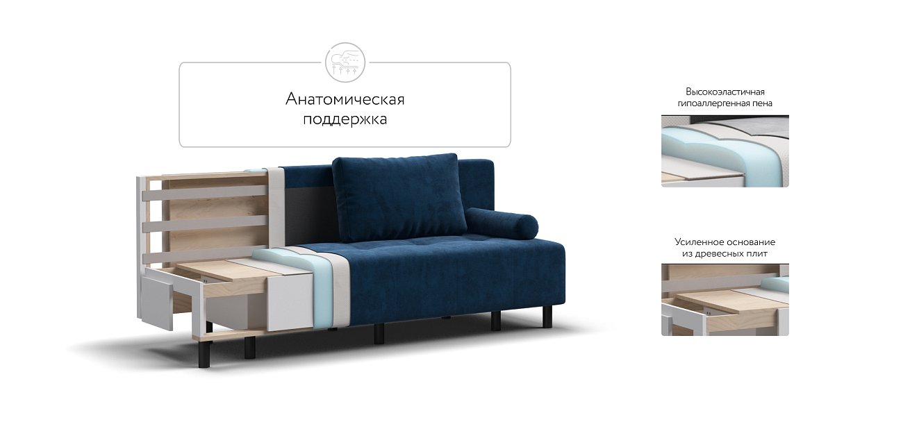 Бостон Мини диван Велюр Монолит синий