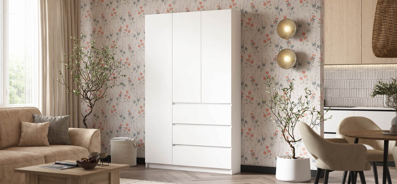 Идея 135 шкаф распашной 3Д+ящики Белый