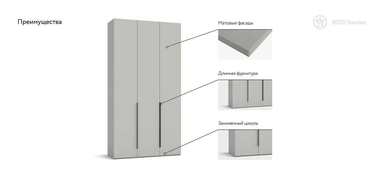Шкаф BOSS STANDART 120 - 3Д Шиншилла серая