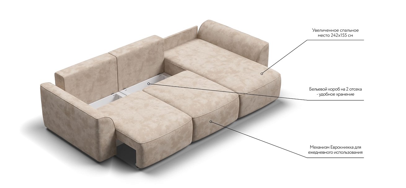 Угловой диван KING SE Велюр Alkantara пепел