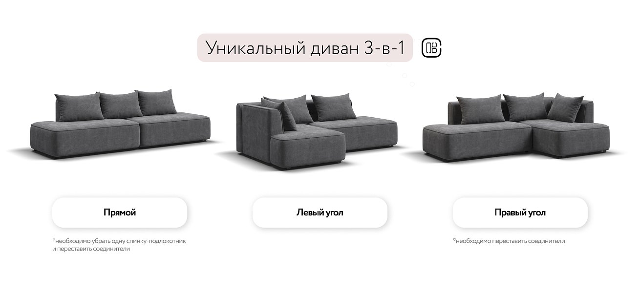 Кинг Твин угловой диван Шенилл Клауд графит левый