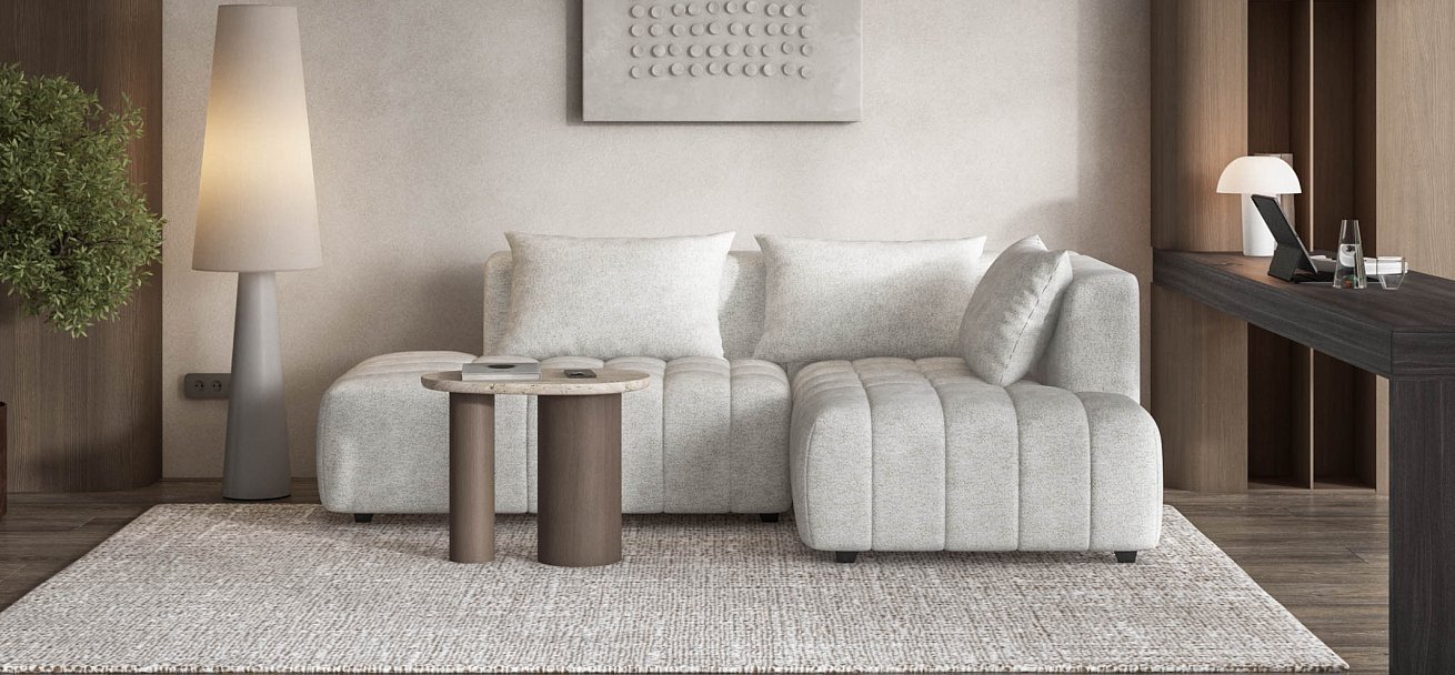 Босс Твин угловой диван правый Шенилл Клауд крем