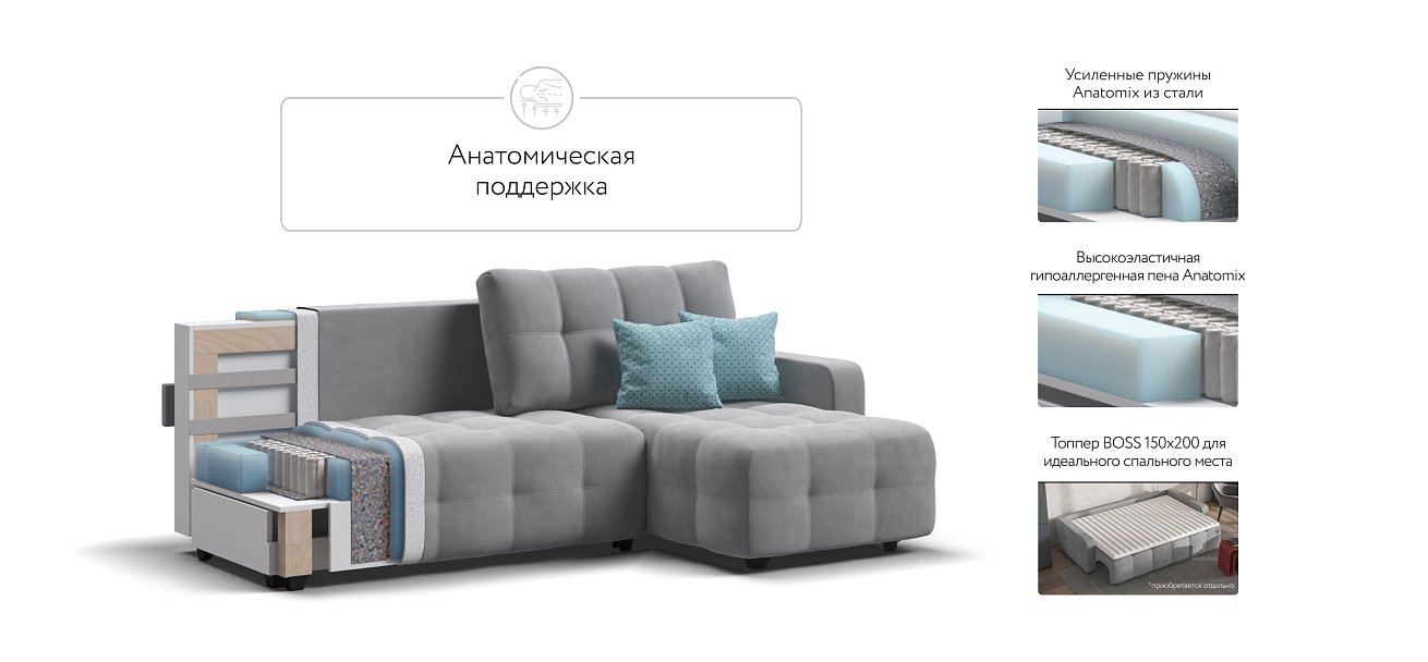 Угловой диван Dandy euro SE велюр Monolit сталь