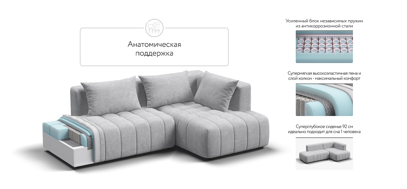 Босс Твин угловой диван правый Шенилл Клауд серый