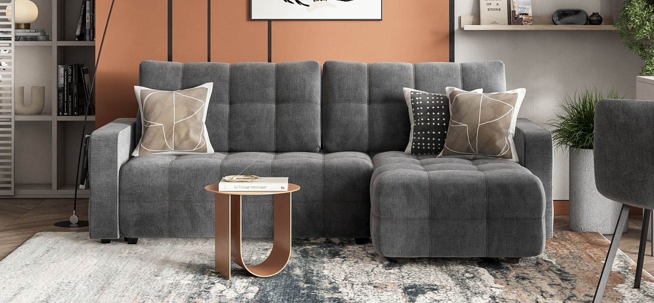 Угловой диван Dandy euro SE велюр Monolit серый