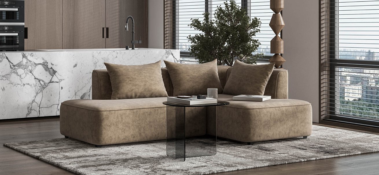 Кинг Твин угловой диван Велюр Роял тауп правый