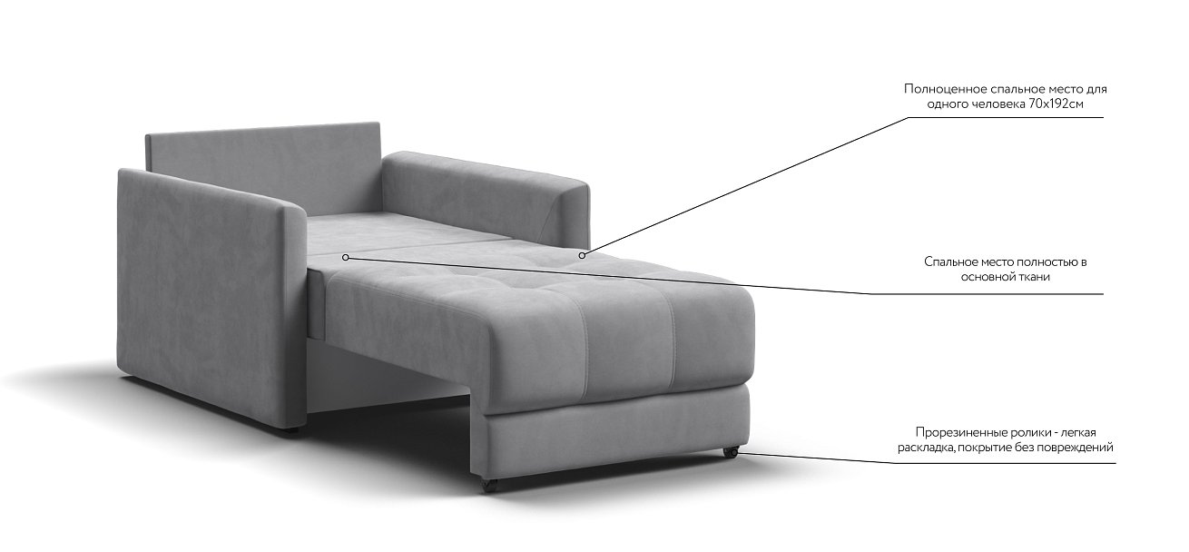 Кресло-кровать BOSS LOFT велюр Monolit сталь