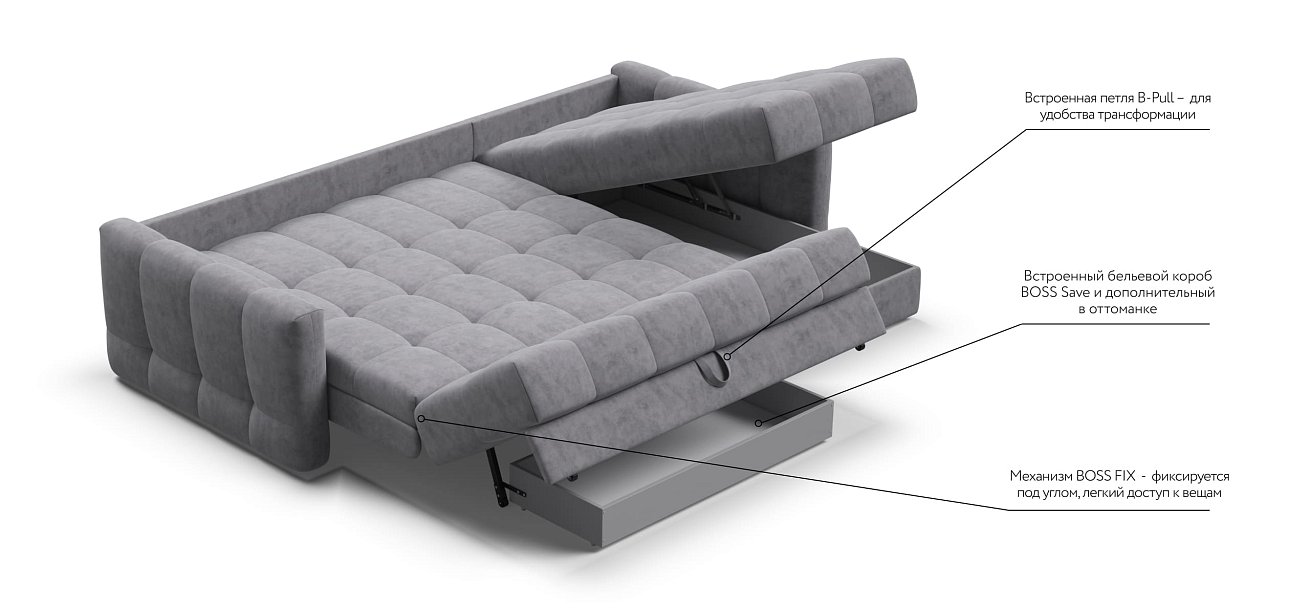 Угловой диван BOSS Sleep 160 Велюр Роял агат