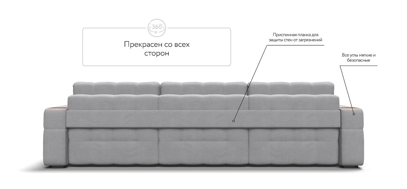 Диван BOSS.XO MAX велюр Monolit сталь / WOOD Smok