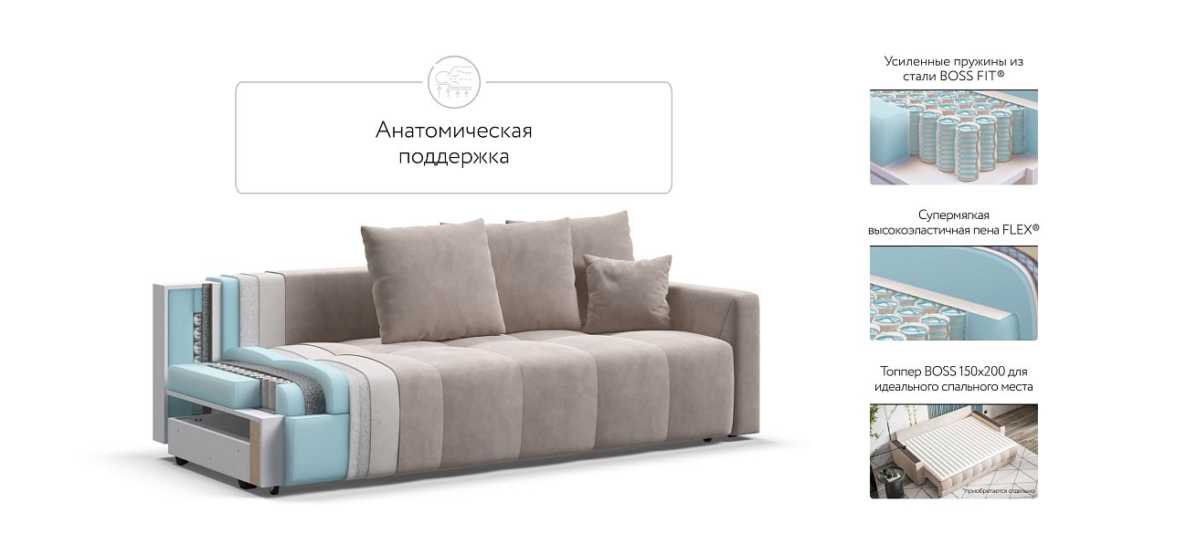 Диван BOSS TREND Велюр Monolit латте