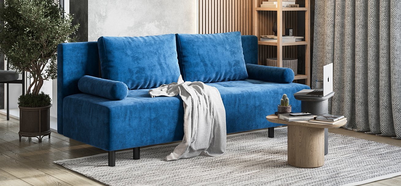 Бостон Мини диван Велюр Монолит синий
