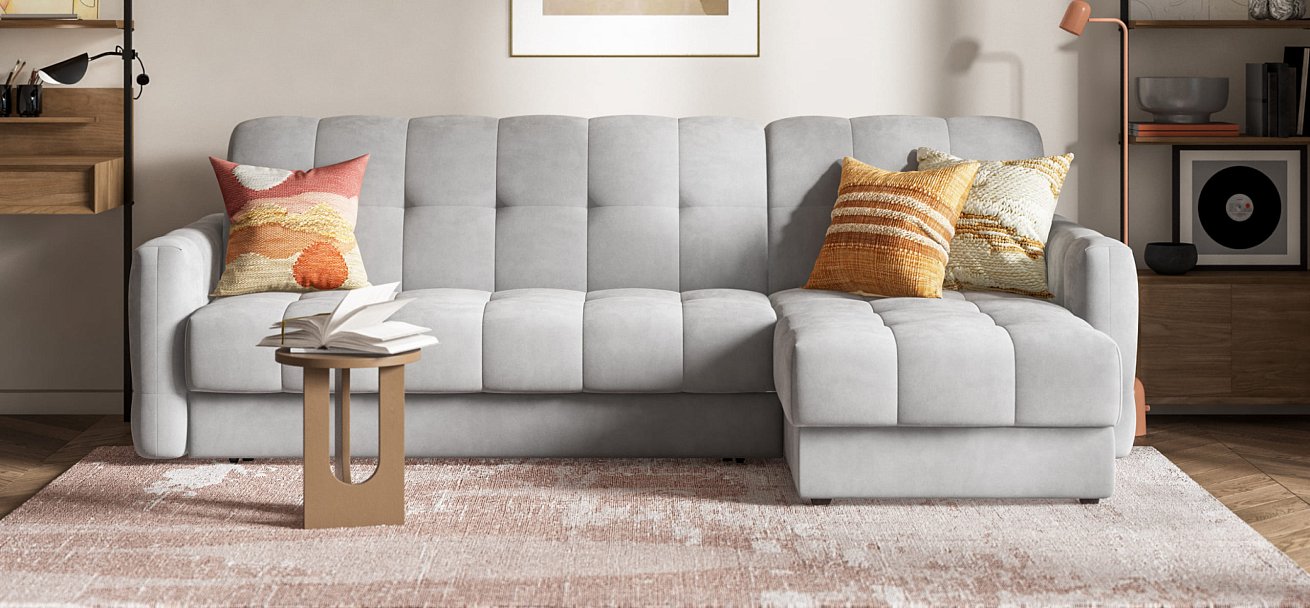 Угловой диван BOSS Sleep 160 велюр Monolit сталь