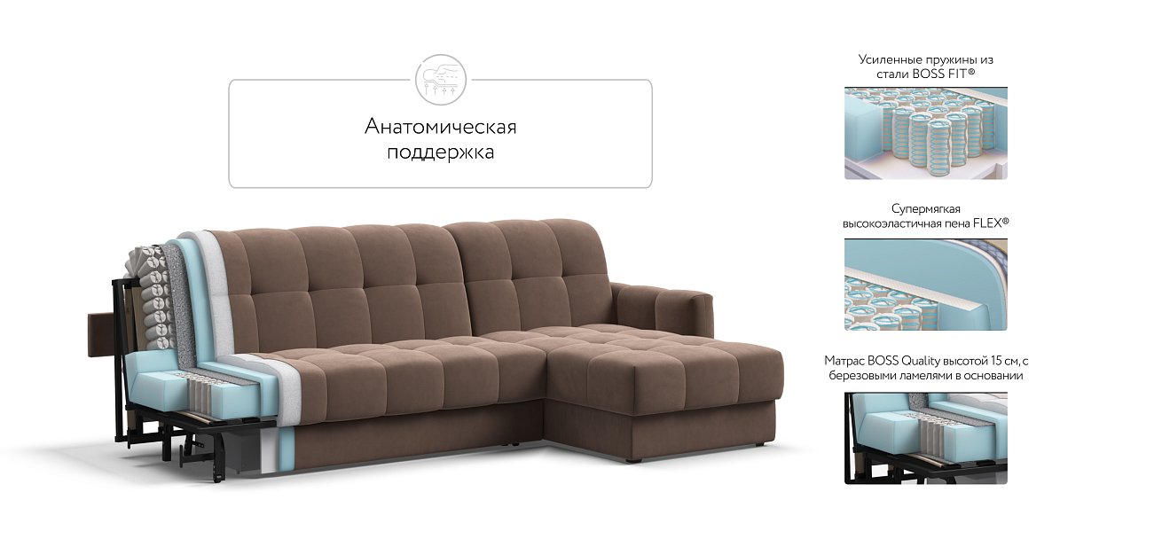 Угловой диван BOSS Sleep 160 велюр Monolit мокко